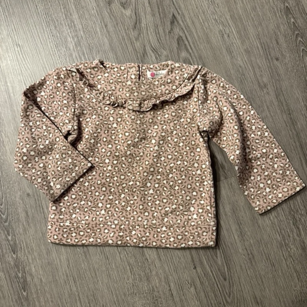 Baby Boden Sz. 3-4yr Ruffle Neck Long Sleeve medium Weight Top Mauve Print LNC